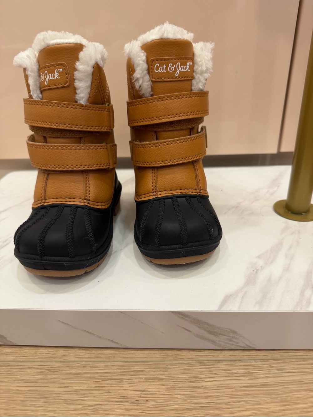 Cat & Jack Tan and Black Kids' Faux-Fur Lined Snow Boots